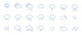 Set of 21 basic blue contour weather icons. Isolated vector illustration. Royalty Free Stock Photo