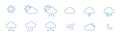 Set of 12 basic contour weather icons. Isolated vector illustration on white background.