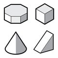 Set of Basic 3d geometric shapes. Geometric solids vector isolated on a white background.