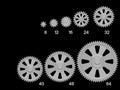 Set of basic gear 8 to 64 teeth. All gears can be assembled perfectly