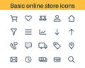 Set of basic outline icons for online store or shop.