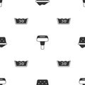 Set Basin with soap suds, Garment steamer and Temperature wash on seamless pattern. Vector