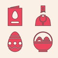 Set Basket with easter eggs, Greeting card with Happy Easter, Priest and Easter egg icon. Vector