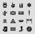 Set Basketball ball, Saloon door, Baseball bat, City landscape, Flag Confederate, Cactus, Potatoes french fries in box