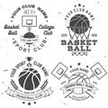 Set of basketball college club badge. Vector illustration. Concept for shirt, print or tee. Vintage typography design