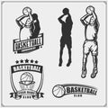 Set of basketball labels, emblems, badges and design elements. Print design for t-shirt.