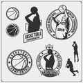 Set of basketball labels, emblems, badges and design elements. Print design for t-shirt.