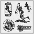 Set of basketball labels, emblems, badges and design elements. Print design for t-shirt.