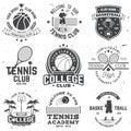 Set of basketball and tennis badge, emblem or sign. Vector. Concept for shirt, print or tee. Vintage typography design