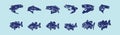 Set of bass fish cartoon icon design template with various models. vector illustration isolated on blue background Royalty Free Stock Photo