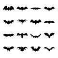 Set of bat silhouette flat icon on white background, halloween symbol for web.