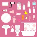 Set of bathroom accessories, Bathroom accessories, hygiene products, soap, toothbrush, sink, comb, brush, shampoo