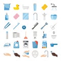 Set bathroom. Bathroom items and equipment for washing, bathing and body care in cartoon style. Royalty Free Stock Photo