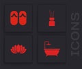 Set Bathtub, Flip flops, Aroma diffuser and Lotus flower icon. Vector