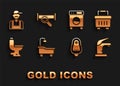 Set Bathtub, Toolbox, Water tap, Toilet urinal or pissoir, bowl, Washer, Plumber and Industry metallic pipe icon. Vector