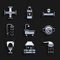 Set Bathtub, Water supply pipes, Shower, meter, Toilet bowl, Industry and manometer and metallic icon. Vector