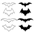 Set bats. Collection of bats. Flying bats. Halloween. Set of black silhouettes. Royalty Free Stock Photo