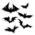 Set of bats for Halloween. Collection of black bats. Silhouettes of flying monsters. The bloodsuckers. Clip art for Royalty Free Stock Photo