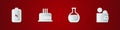 Set Battery, Cake with burning candles, Test tube flask and Wallet coin icon. Vector