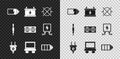 Set Battery charge level indicator, Car battery, Electric circuit scheme, plug, Fuse, Audio jack and Electrical outlet Royalty Free Stock Photo