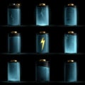 Set of battery icon with lightning bolt. Royalty Free Stock Photo