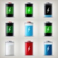 Set of battery icon with lightning bolt. Royalty Free Stock Photo