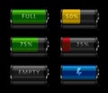 Set of battery level icons