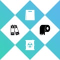 Set Battery, Radioactive waste in barrel, Shopping bag and Toilet paper roll icon. Vector