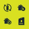 Set Battery with recycle, Canister machine oil, Eco House recycling and friendly house icon. Vector Royalty Free Stock Photo