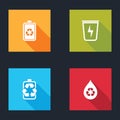 Set Battery with recycle, Lightning trash can, and Recycle clean aqua icon. Vector