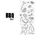 Set of BBQ and grill sketch objects isolated on white background. Hand drawn barbecue elements around text. Grill menu Royalty Free Stock Photo