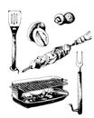 Set of bbq objects, doodle style, vector Royalty Free Stock Photo