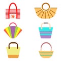 A set of beach bags in the style of a flat illustration.A set of women s bags.Bright summer bags for the beach.Vector illustration