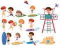 Set of beach kids character