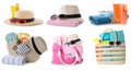 Set of beach objects on background, banner design Royalty Free Stock Photo