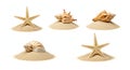 Set of beach sand and sea shells on white background 04 Royalty Free Stock Photo