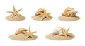 Set of beach sand and sea shells on white background 02 Royalty Free Stock Photo
