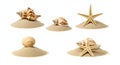 Set of beach sand and sea shells on white background 01 Royalty Free Stock Photo