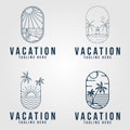 set beach vacation logo minimalist, with emblem vector illustration design template Royalty Free Stock Photo