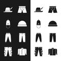 Set Beanie hat, Police cap with cockade, Oktoberfest, Men underpants, Sport, Pants, T-shirt and Cargo icon. Vector Royalty Free Stock Photo