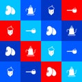 Set Beans, Watering can, Acorn, oak nut, seed and Measuring cup with flour icon. Vector