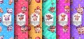 Set bear animal seamless pattern and cartoon character