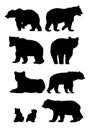 Set of bear male and female with cubs. Wild animals. Silhouette figures. Isolated on white background. Vector