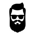 Set bearded hipster man face with glasses, haircuts, mustache, beard. Trendy man avatar, silhouettes, head, emblem, icon