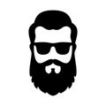 Set bearded hipster man face with glasses, haircuts, mustache, beard. Trendy man avatar, silhouettes, head, emblem, icon Royalty Free Stock Photo
