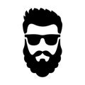 Set bearded hipster man face with glasses, haircuts, mustache, beard. Trendy man avatar, silhouettes, head, emblem, icon Royalty Free Stock Photo