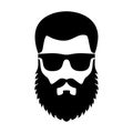 Set bearded hipster man face with glasses, haircuts, mustache, beard. Trendy man avatar, silhouettes, head, emblem, icon Royalty Free Stock Photo