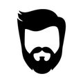 Set bearded hipster man face with haircuts, mustache, beard. Trendy man avatar, silhouettes, head, emblem, icon, label Royalty Free Stock Photo