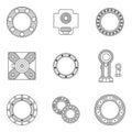 Set of bearings flat line icons