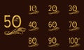 Set of beautiful anniversary logos numbers with golden decor